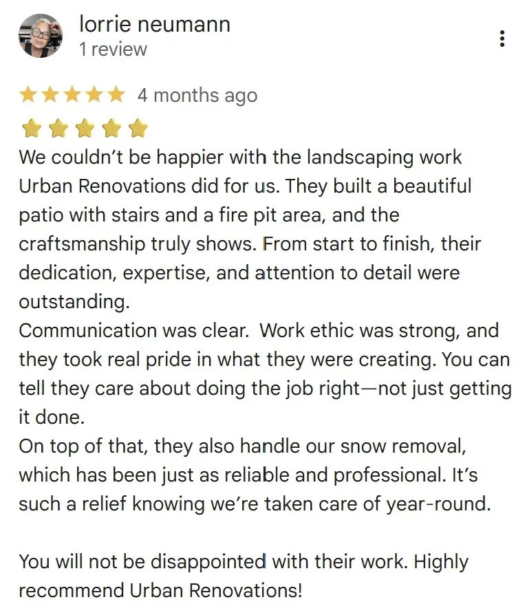 Authentic 5 Star Google Review for Urban Renovations