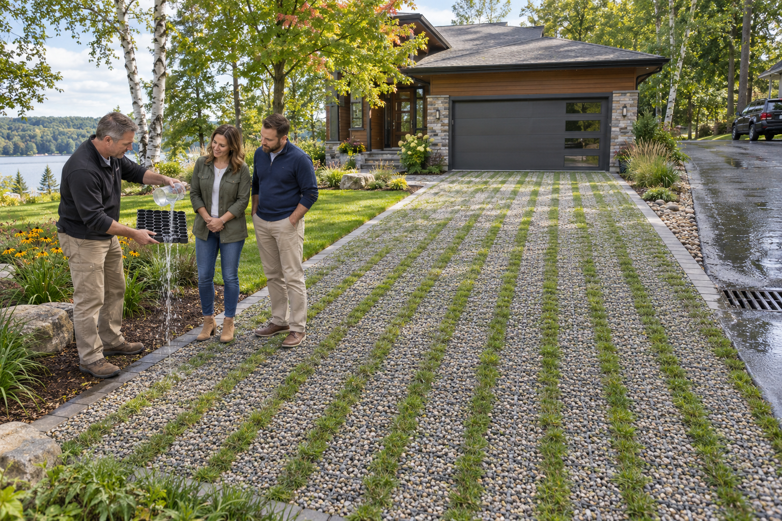 Permeable grid driveway at a Wausau home designed to improve drainage and reduce stormwater runoff.