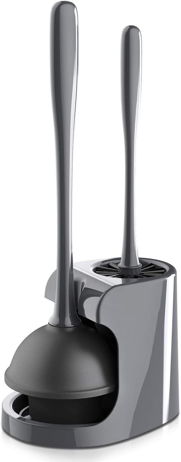 A toilet brush with a plunger attached to it.