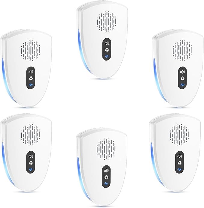 A set of six white ultrasonic mosquito repellents