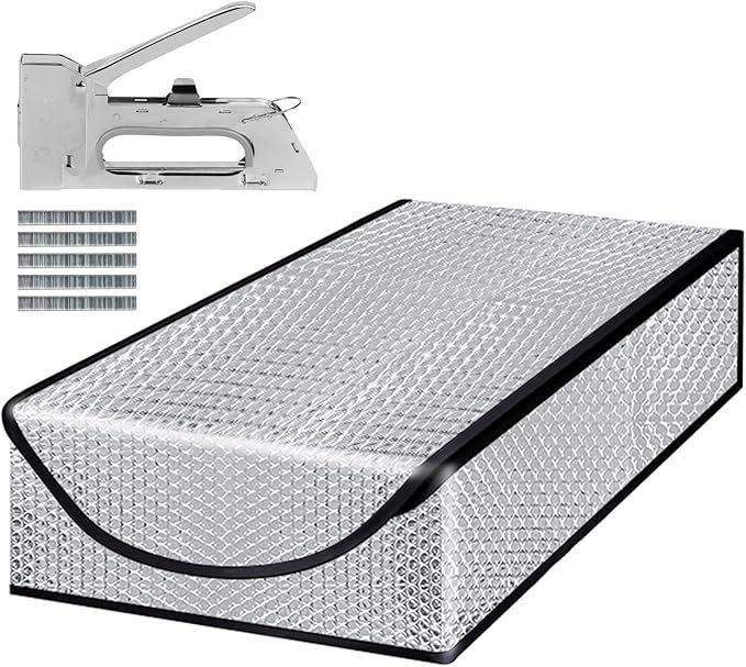 A picture of a stapler and a mattress cover.