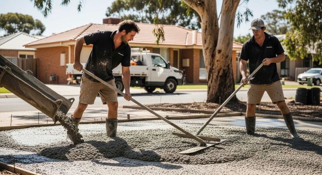 Concreters Preparing Shed Slab