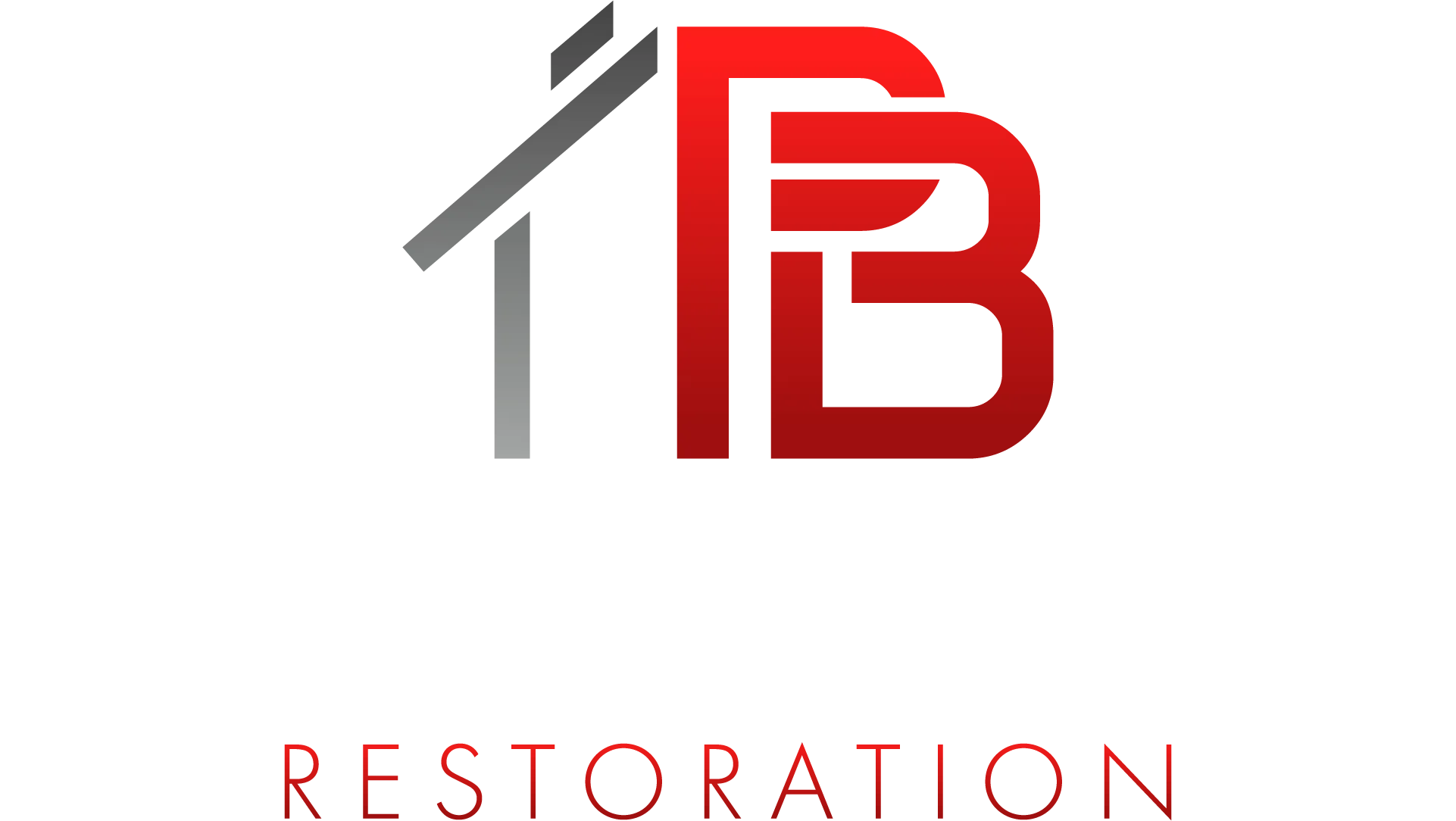 Logo with stylized gray roof and red “TB” above the word “RESIORATION” in red letters