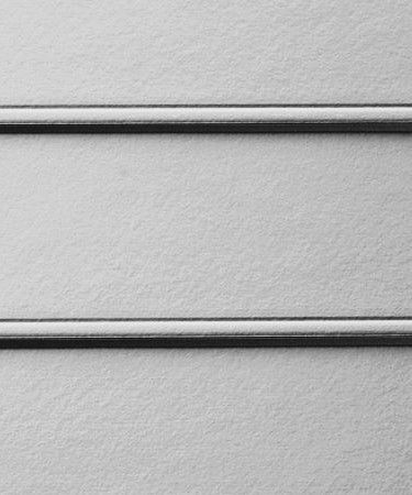 Two horizontal metal rails on a light gray textured wall