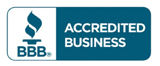 BBB Accredited Business badge in teal and white with the BBB torch logo