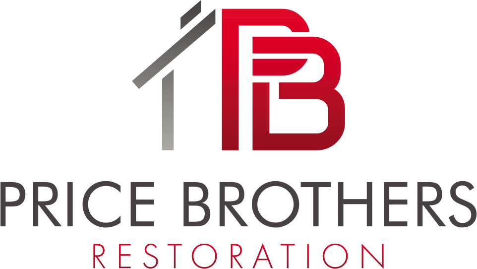 Price Brothers Restoration logo with gray and red stylized PB above the company name