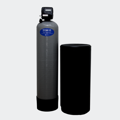 Under-sink reverse osmosis water filtration system with white and clear filter cartridges
