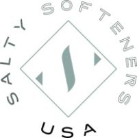 Softeners USA logo: gray diamond with green stripe and curved text on white background