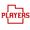 Red retro-style “PLAYERS” text over a red outlined cross shape on a white background