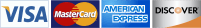 Logos for Visa, Mastercard, American Express, and Discover credit cards.