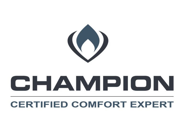 Champion Certified Comfort Expert logo with dark gray icon and text on white background