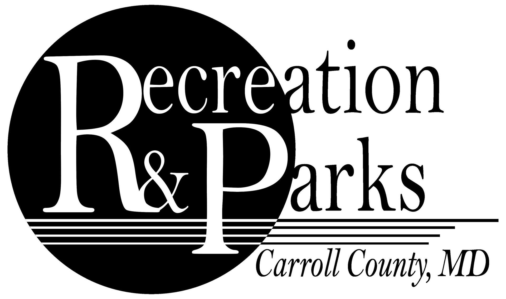 Logo for Carroll County, MD Recreation & Parks: Black circle with white text 