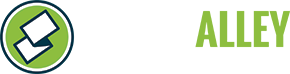 Logo for Stone Alley, with a green circle around two white rectangles and green text.