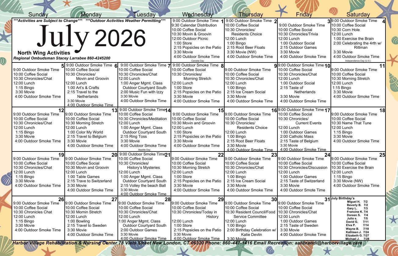 Calendar North | Harbor Village Calendar North | Harbor Village