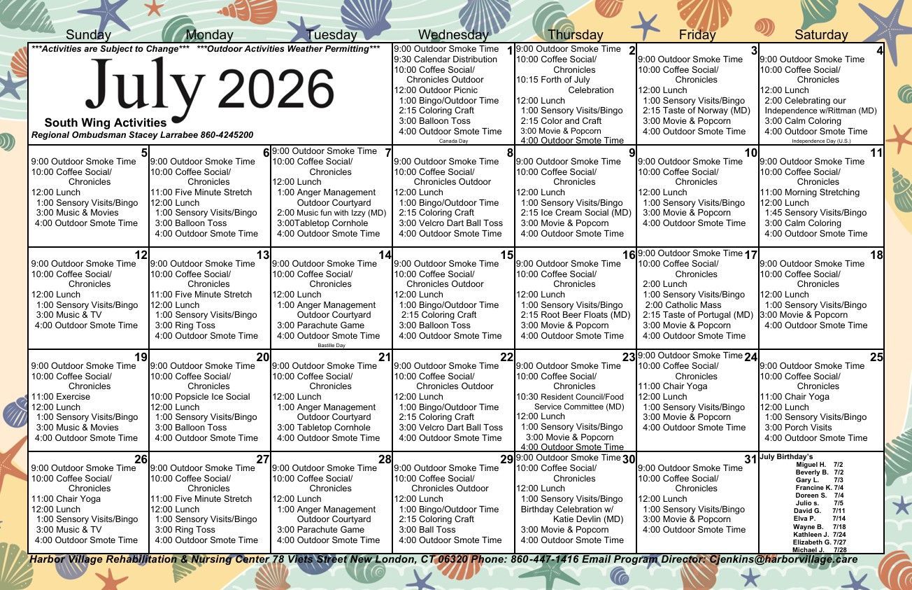 Calendar South | Harbor Village Calendar South | Harbor Village