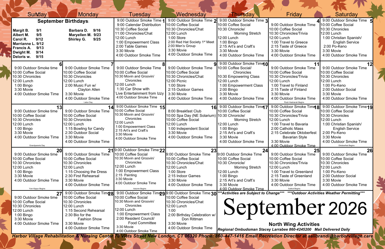 Calendar North | Harbor Village
