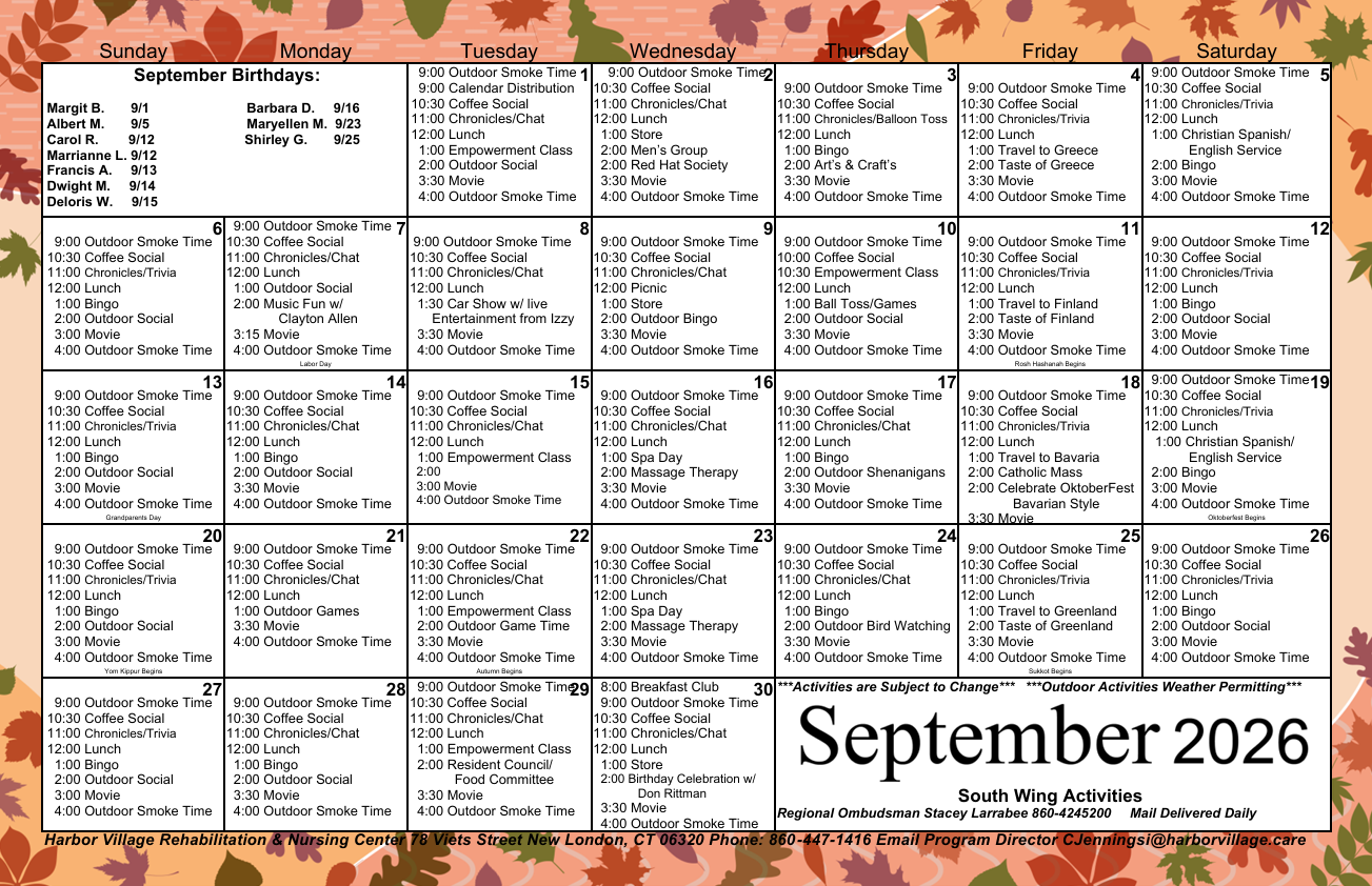 Calendar South | Harbor Village