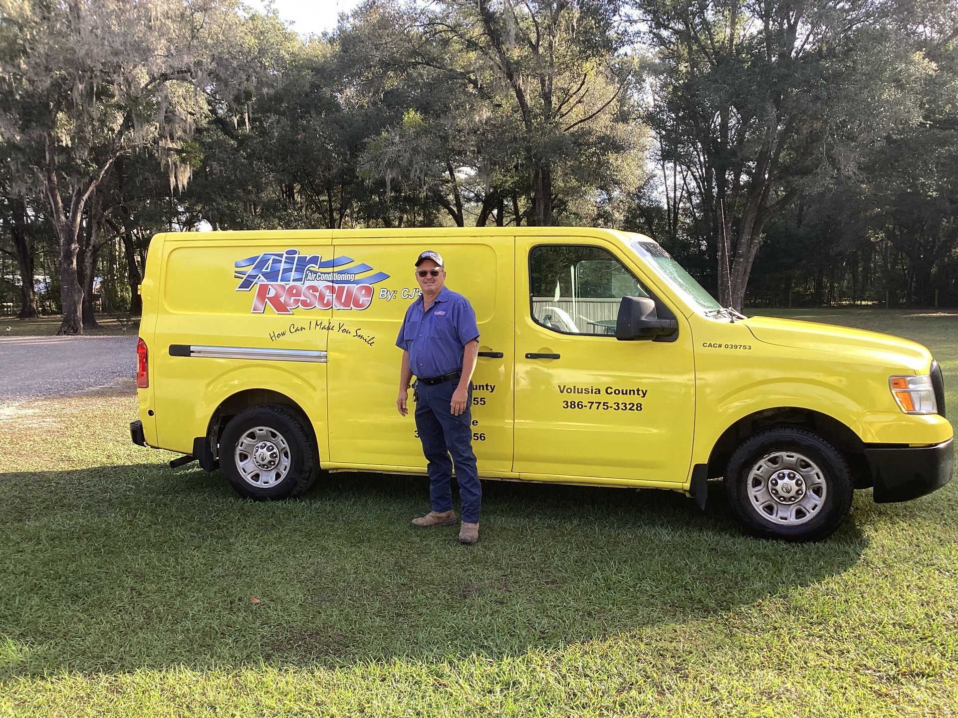 Air Rescue technician outside of work truck.