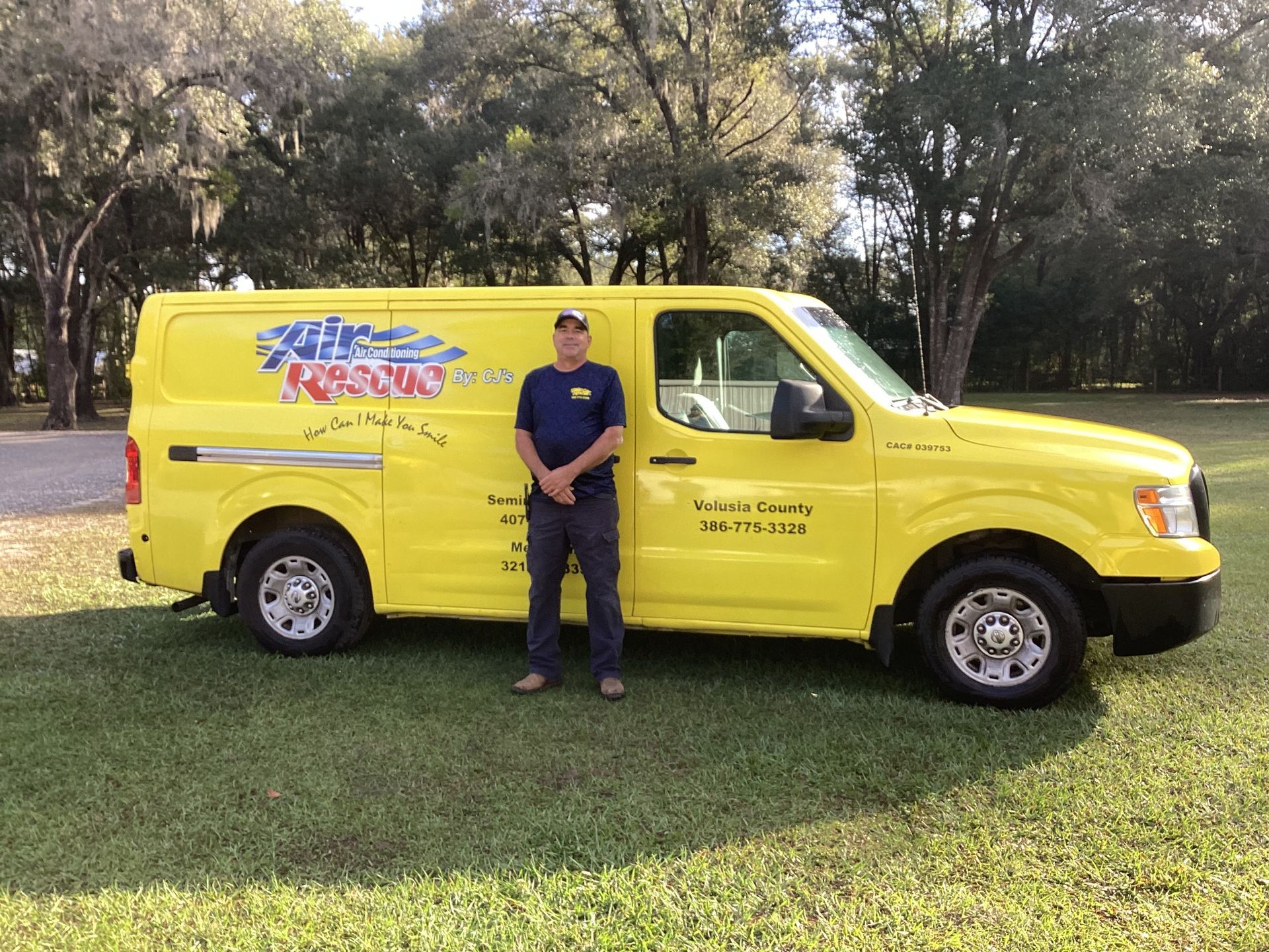 Air Rescue technician outside of work truck.