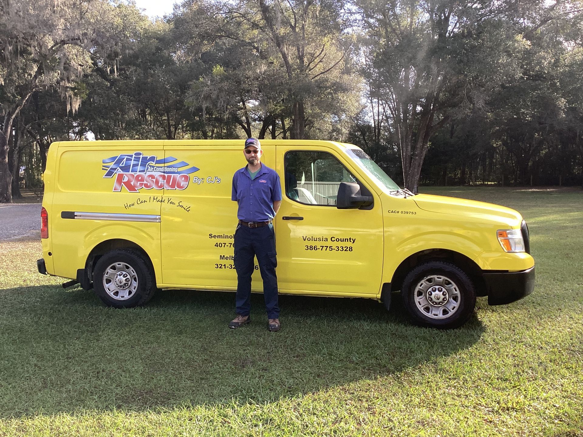 Air Rescue technician outside of work truck.