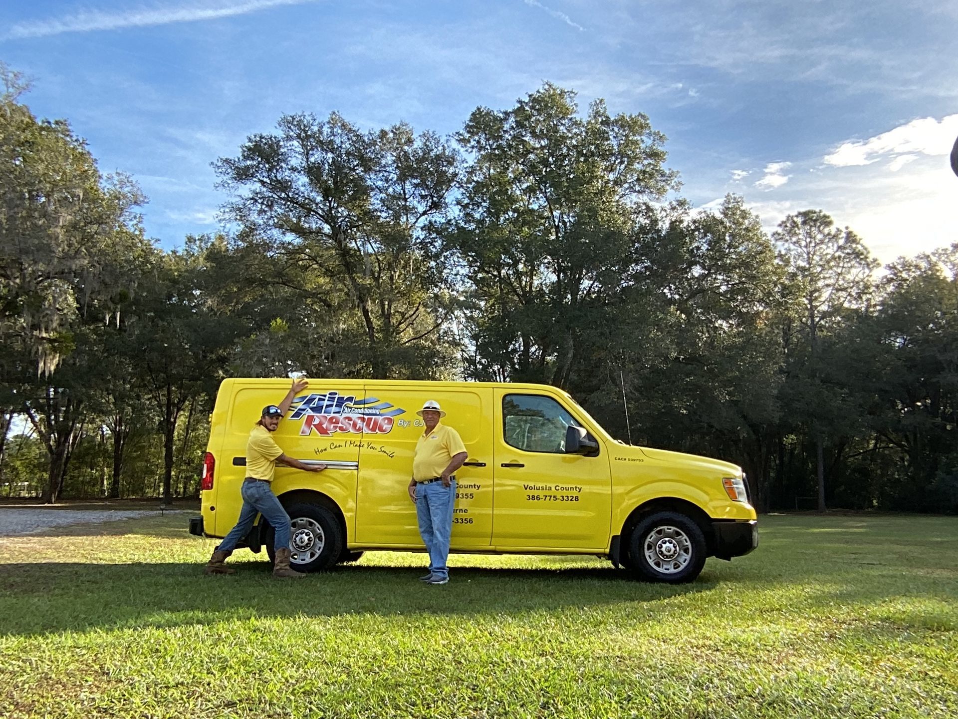 Air Rescue technician outside of work truck.
