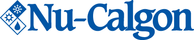 Blue Nu-Calgon logo with a square icon containing a snowflake, sun, and water drop symbol.