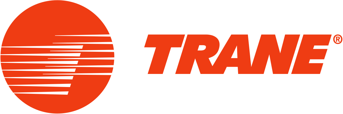 The orange Trane logo featuring a stylized circular icon next to the company name in an italicized, bold font.