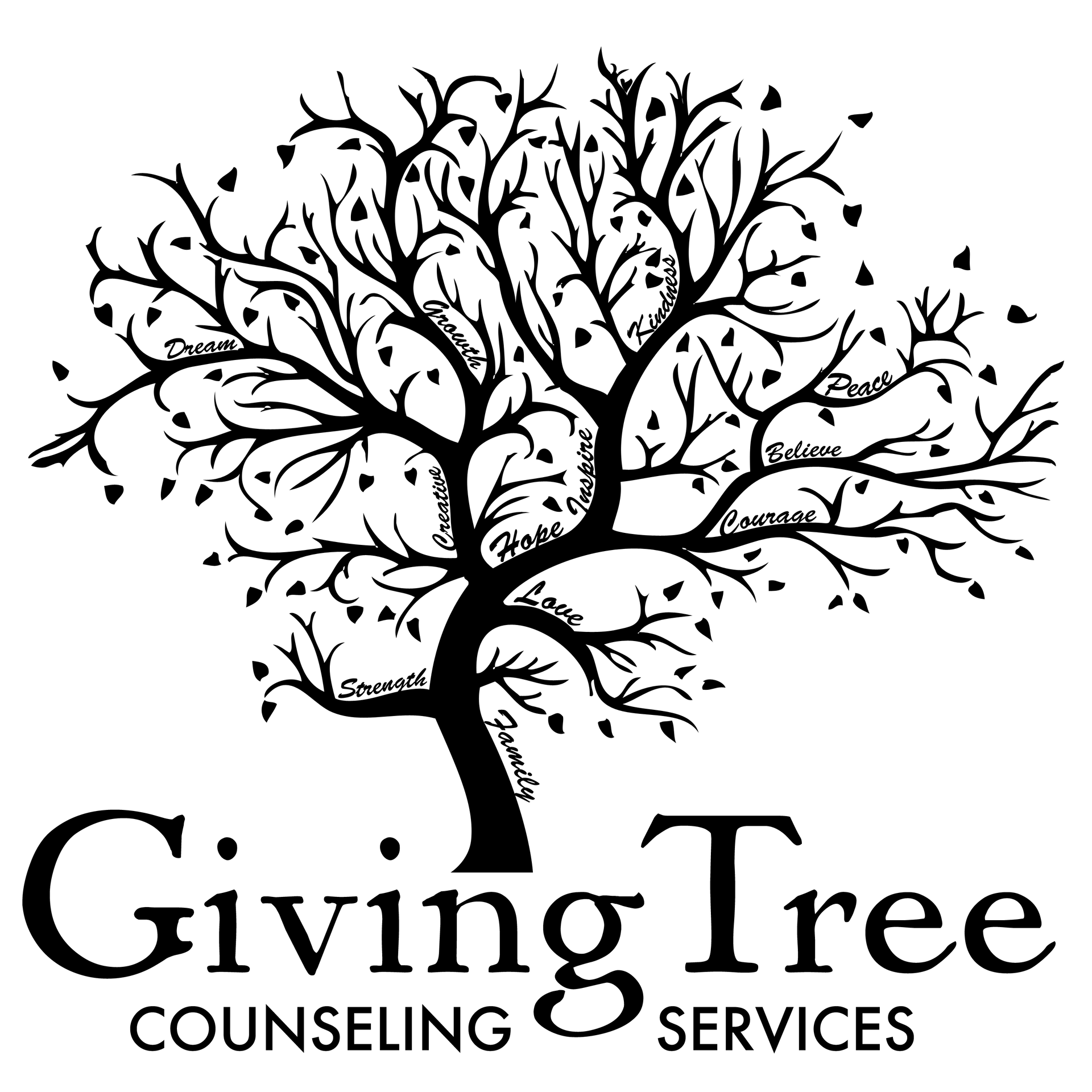 A black and white logo for giving tree counseling services.