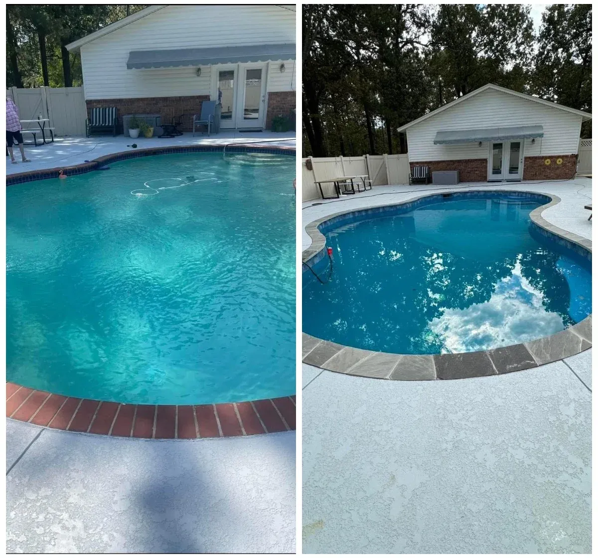 A before and after picture of a swimming pool