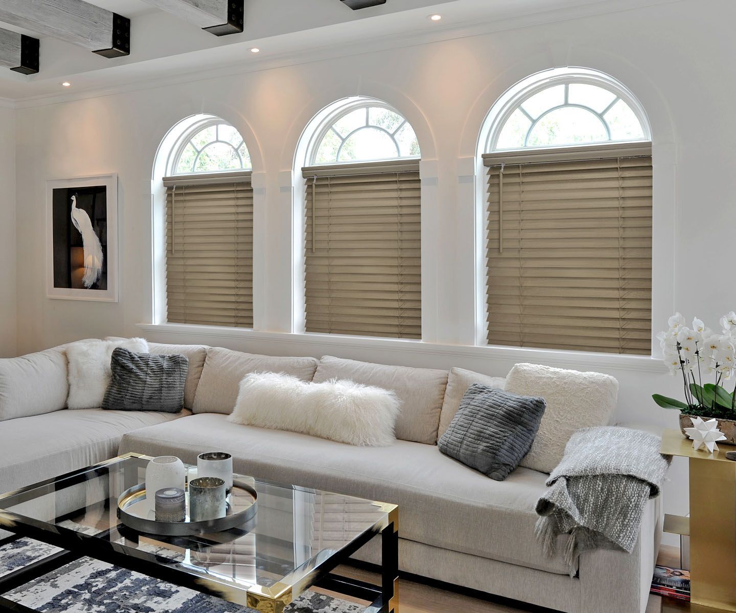 Living Room With Couch & Blinds