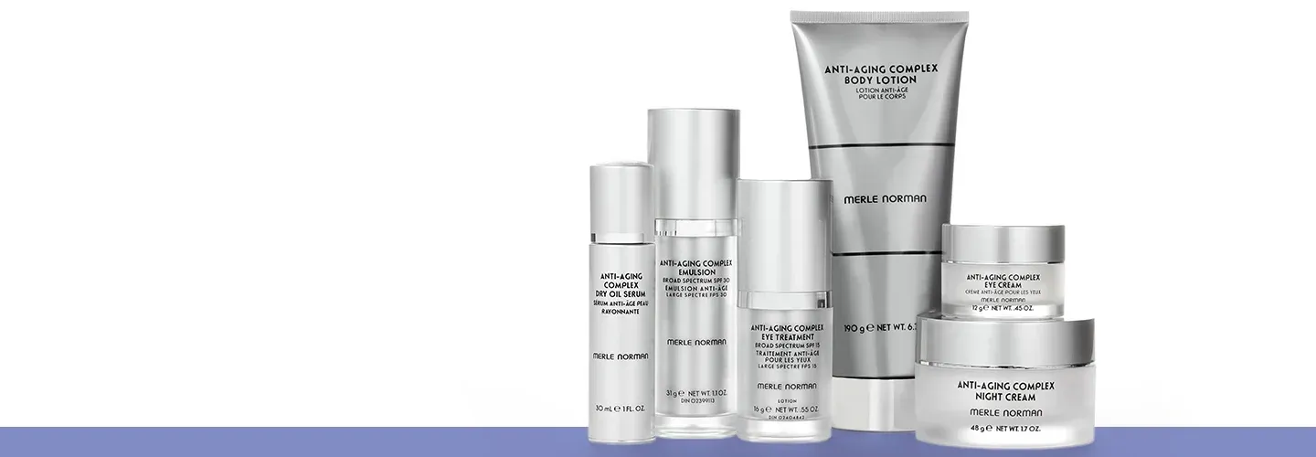 Shop Online Silver skincare product lineup in bottles, tubes, and jars on a white background