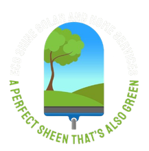 Green tree and hill in a blue rounded rectangle with the slogan “A perfect sheen that’s also green”
