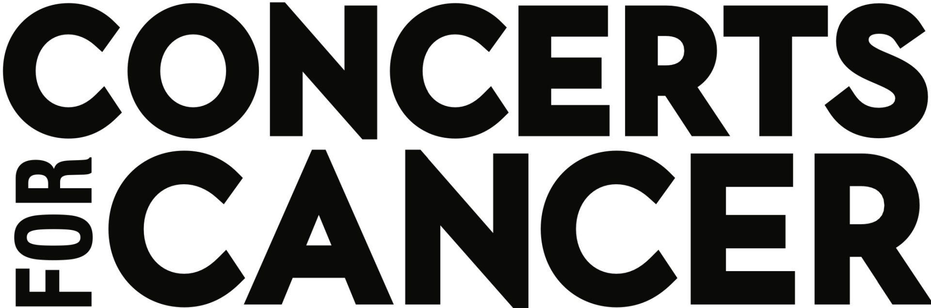 A black and white logo for concerts for cancer