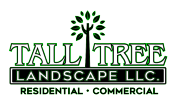 Logo for Tall Tree Landscape LLC. Features a tree with green leaves above the words