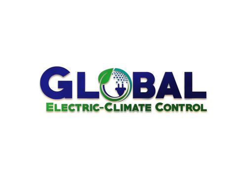 Global Electric-Climate Control logo with blue and green text and a globe inside the O