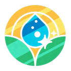 A colorful logo with a drop of water and a star in a circle.