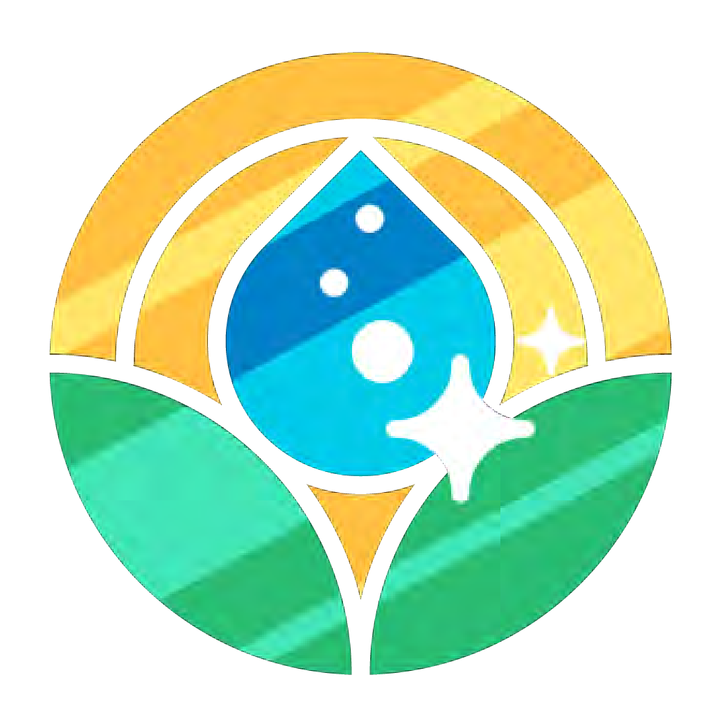 A colorful logo with a drop of water and a star in a circle.
