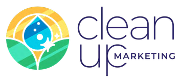 A logo for clean up marketing with a drop of water in the middle.