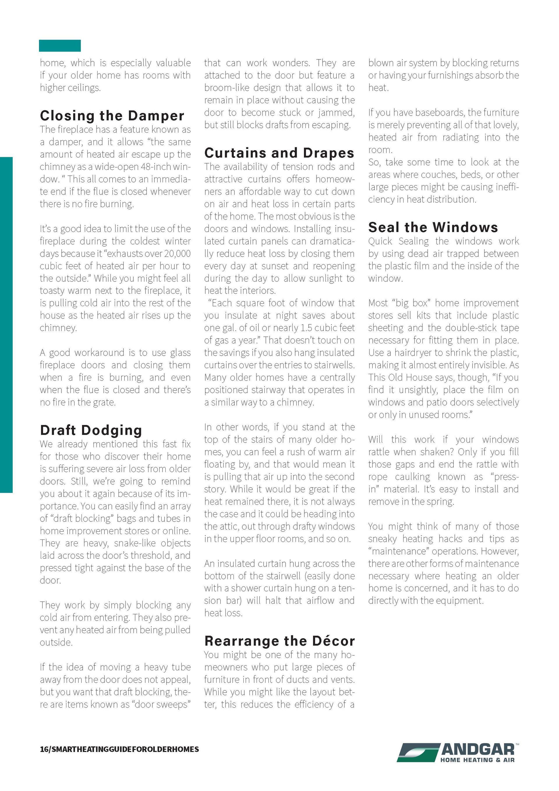A blurred brochure page with three-column text about durability, with a teal accent bar and logo at bottom right