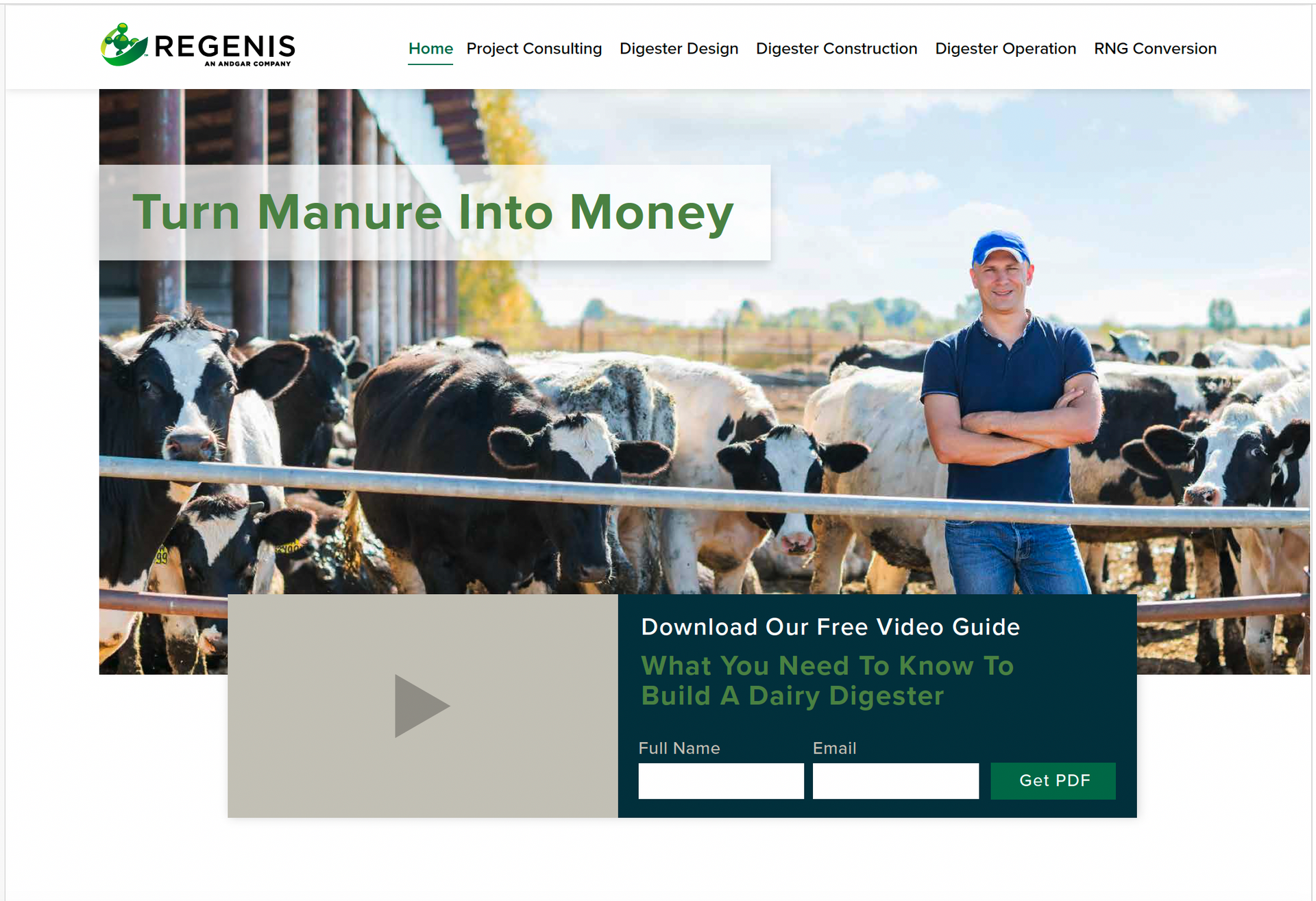 We designed the Regenis website to target its audience of dairy farmers.