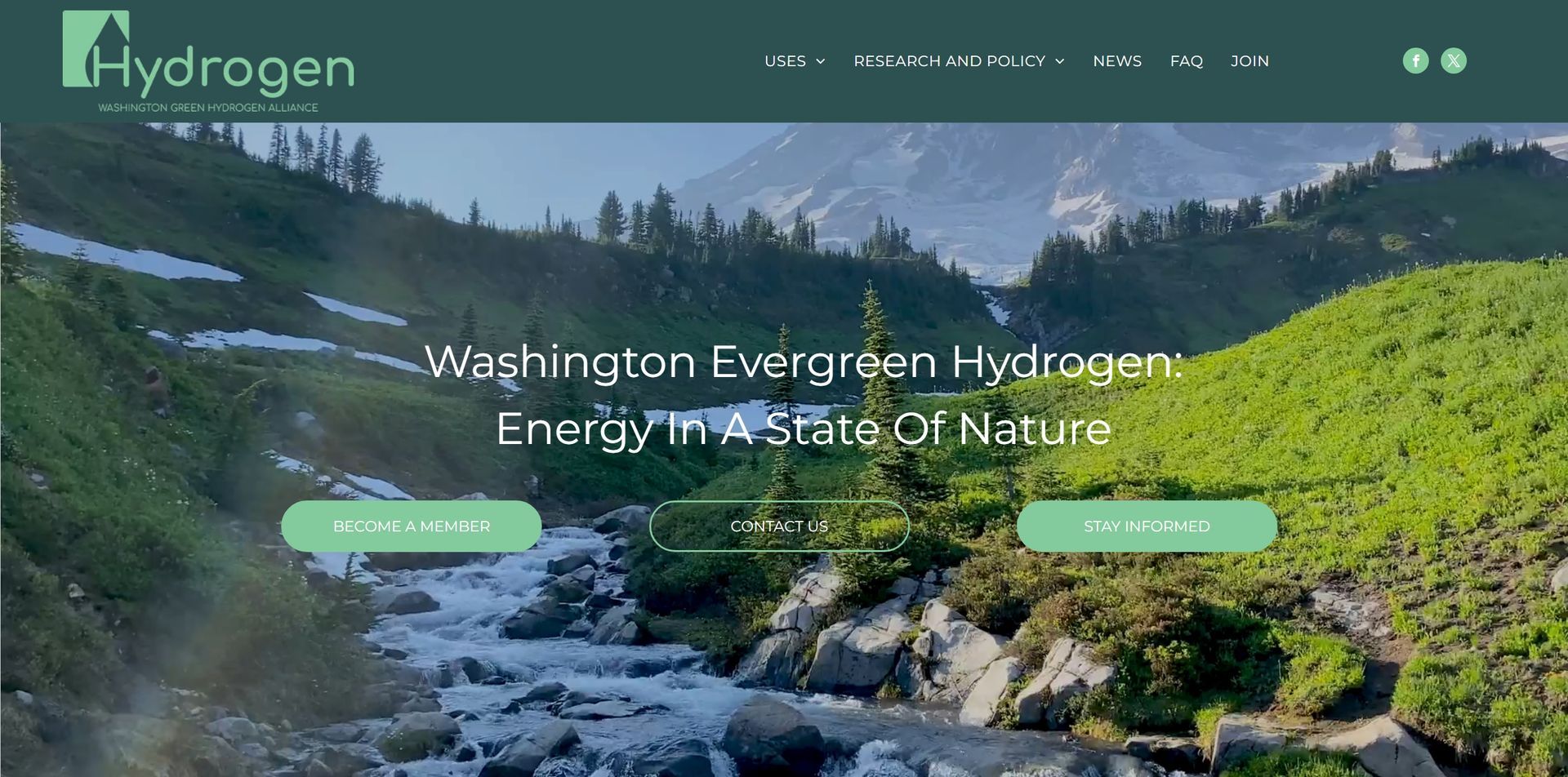 A website for washington evergreen hydrogen energy in a state of nature.
