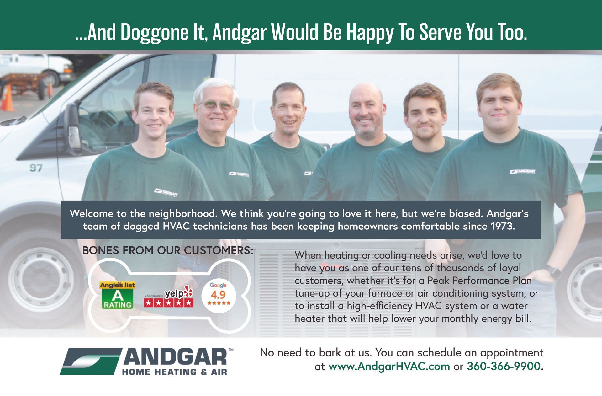 Our direct mail campaign highlighted high customer satisfaction and qualified technicians.