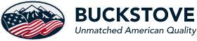 BUCKSTOVE logo with mountain and red-striped American flag emblem, tagline “Unmatched American Quality”
