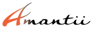 Amantii logo in orange and black script on a white background