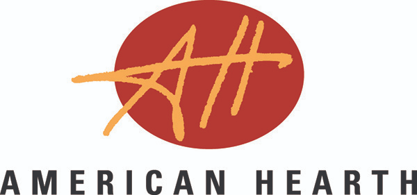 American Heart Association logo: red oval with gold letters and black text