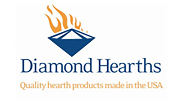 Diamond Hearths logo with a blue diamond and orange flames above the name and tagline