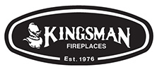 Kingsman Fireplaces logo with white text on a black oval, Est. 1976