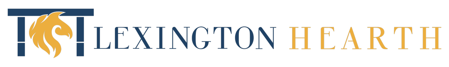 Lexington Hearth logo with gold and blue stylized flame and text