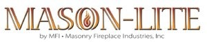 Mason-Lite logo with gold serif text and a small byline below on a white background