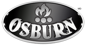 OSBURN logo on a black oval with a flame icon above the wordmark